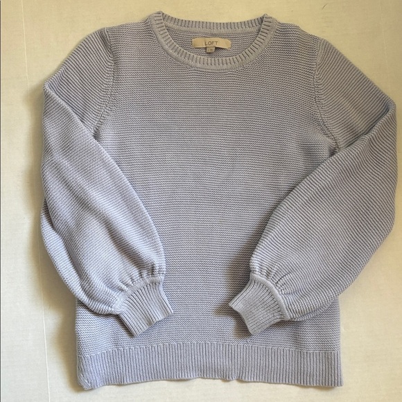 LOFT  Balloon Sleeve Periwinkle Knit Cotton Crew Neck Sweater Size Large - Picture 1 of 5